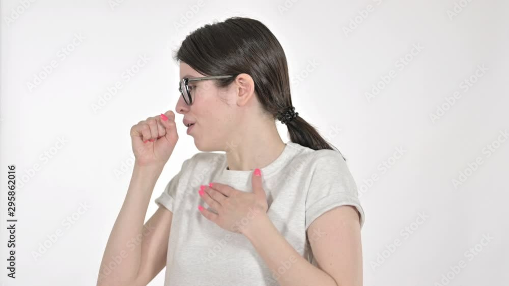 Sick Young Woman having Coughing on White Background Sick Young Woman having Coughing on White Background