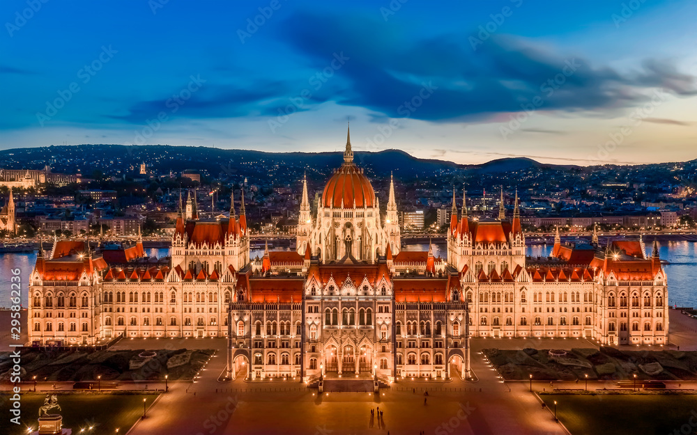 Budapest parliament, Old historical building in sunset.