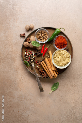 Composition of Spices and seasonings on plate