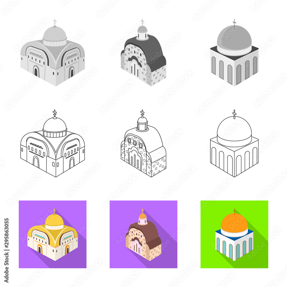 Isolated object of temple and historic icon. Set of temple and faith vector icon for stock.