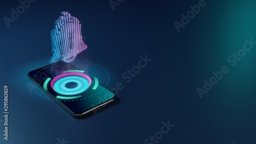 3D rendering neon holographic phone symbol of alarm icon on dark background
