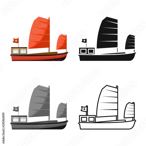 Vector illustration of ship and vietnamese sign. Collection of ship and boat stock vector illustration.