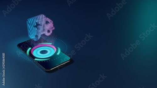 3D rendering neon holographic phone symbol of ambulance icon on dark background