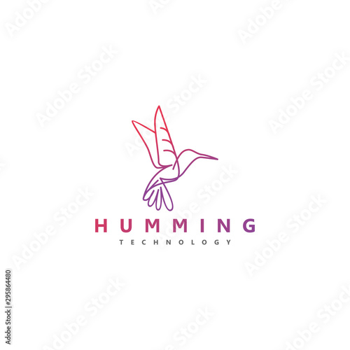 Modern technology hummingbird logo with a line art style