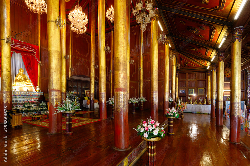 Traditional burmese temple interior