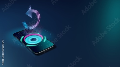 Obraz na plátně 3D rendering neon holographic phone symbol of refresh arrow icon on dark backgro