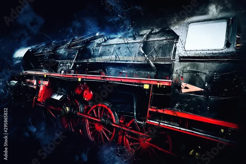 Obraz stara moc lokomotywy parowej na czarnym tle