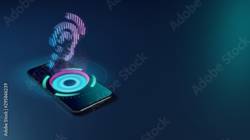 3D rendering neon holographic phone symbol of assistive listening systems icon on dark background photo