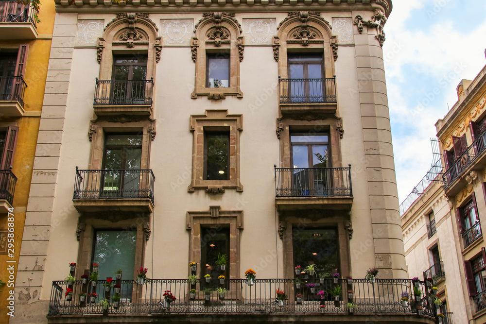 Historical architecture in Barcelona, Rambla street, Catalonia - Spain Historical architecture in Barcelona, Rambla street, Catalonia - Spain