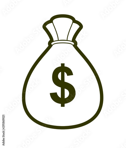 Moneybag money bag vector simplistic illustration icon or logo, business and finance theme, income taxes revenue prize.