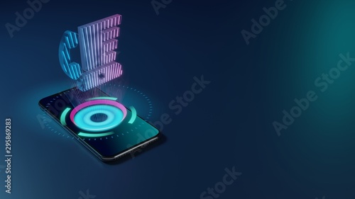 3D rendering neon holographic phone symbol of blender phone icon on dark background