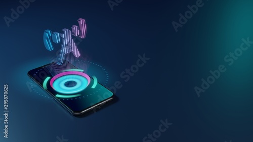 3D rendering neon holographic phone symbol of broadcast tower icon on dark background