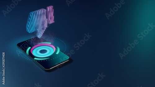 3D rendering neon holographic phone symbol of thumbs down icon on dark background