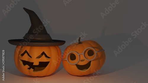 Two Halloween pumpkin with gray background 3D