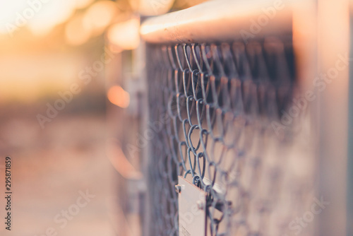 mesh steel with sunlight and warm light tone color and blur background.