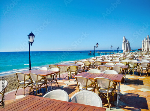 Empty Beach restaurant.