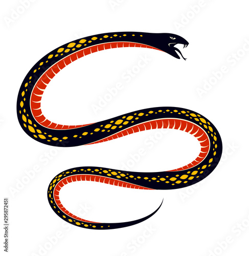 Venomous snake vintage tattoo, vector drawing of aggressive predator reptile, deadly poisoned serpent symbol, vintage style illustration.