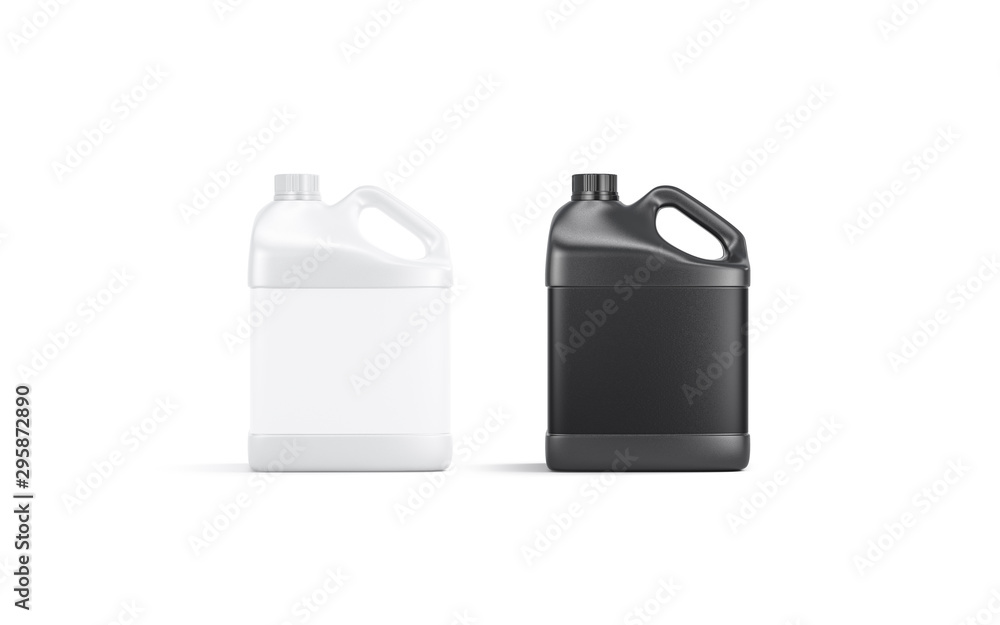 Blank black and white plastic canister mockup stand isolated Blank black and white plastic canister mockup stand isolated