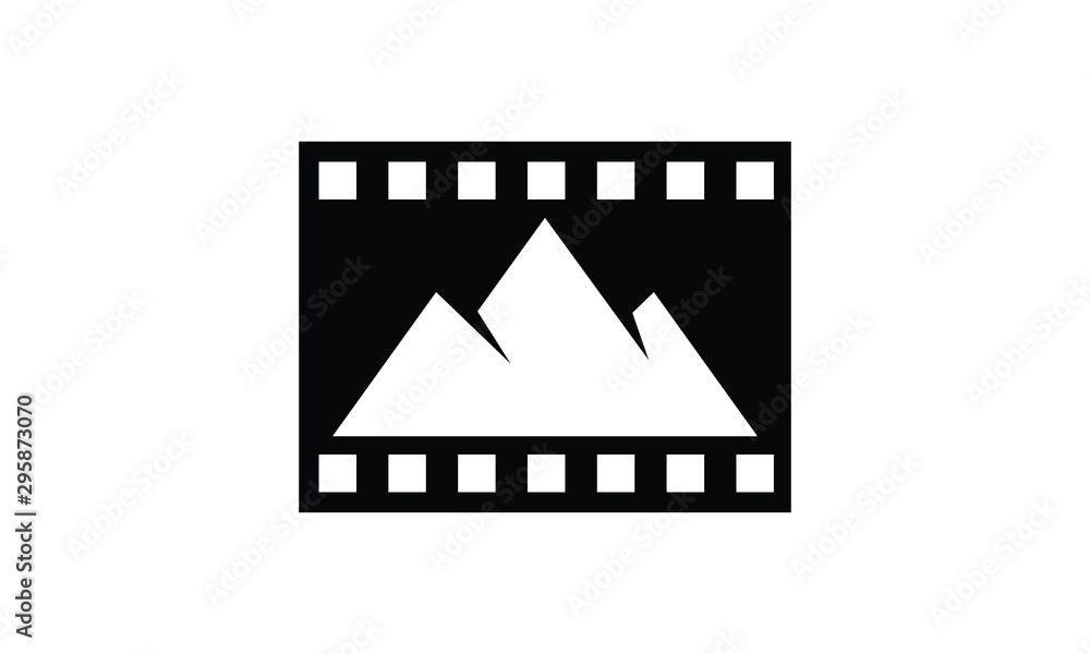 Fototapeta premium Iconic Film Strip Frame Showcasing Mountain Landscape Graphic Design in Simple Black and White