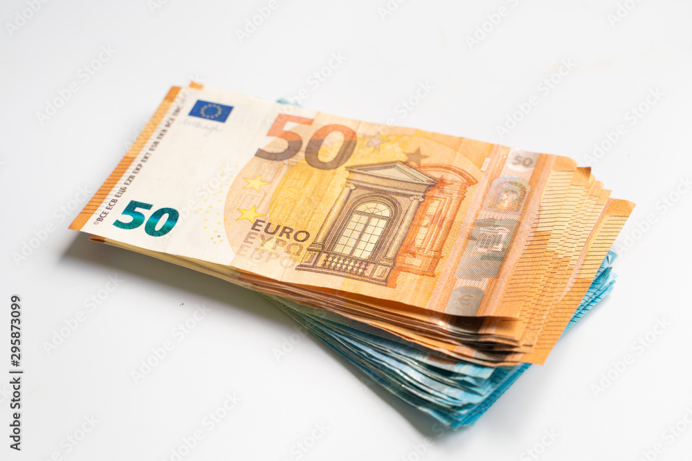Euro money value of 50 20 bundle on white background Euro money value of 50 20 bundle on white background