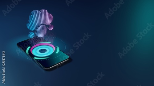 3D rendering neon holographic phone symbol of cloud meatball icon on dark background