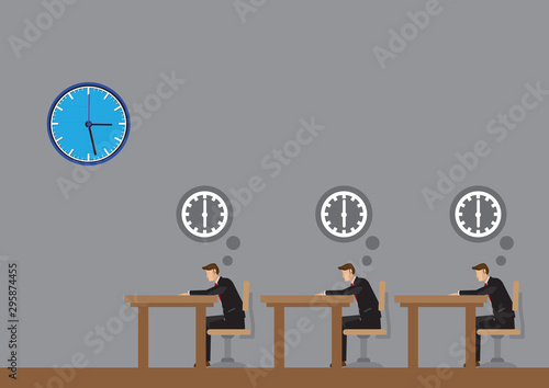 Office Workers Thinking About Knock Off Time Cartoon Vector Illustration