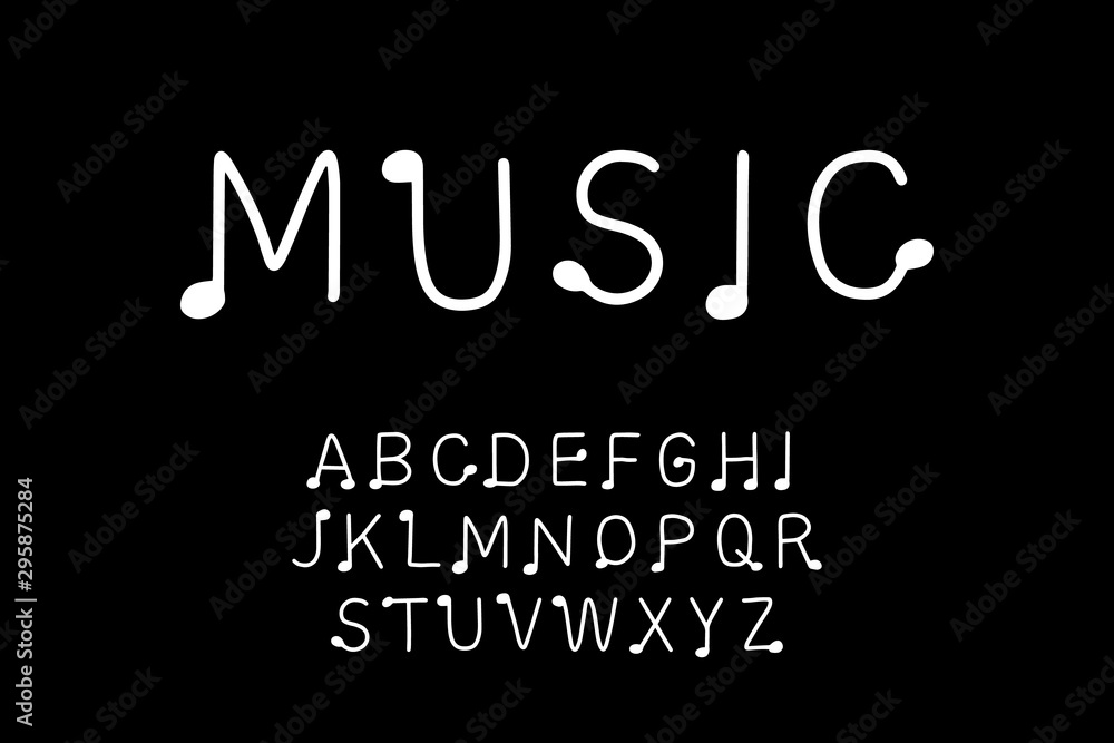 Obraz premium Music hand drawn vector type in cartoon comic style notes