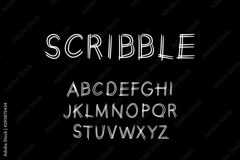 Obraz premium Scribble hand drawn vector type font in cartoon style lettering