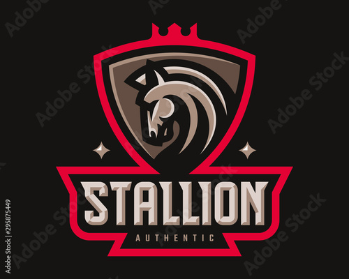 Stallion modern mascot logo. Horse template design emblem for a sport and eSport team.