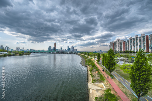 Time lapse River skyline that has passed from time to time in Seoul, South Ko photo