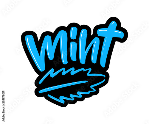 Mint cartoon brush lettering text. Vector illustration logo for print and advertising