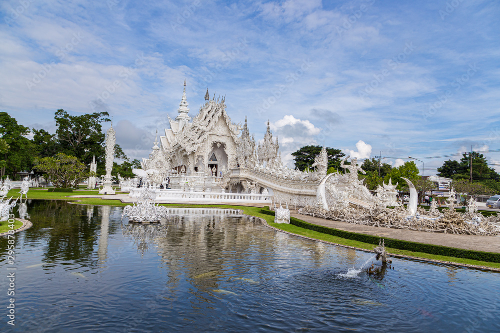 Beautiful white temple, Wat Rongkhum, in chiangrai, the northern Thailand