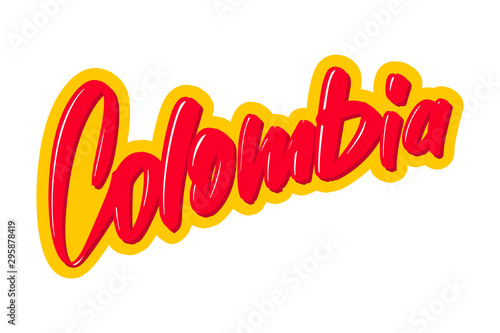 Colombia cartoon brush lettering text. Vector illustration logo for print and advertising