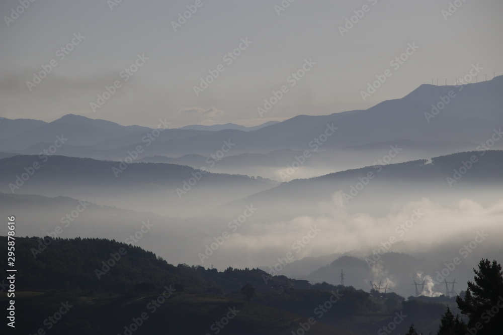 Basque mountains in a foggy day