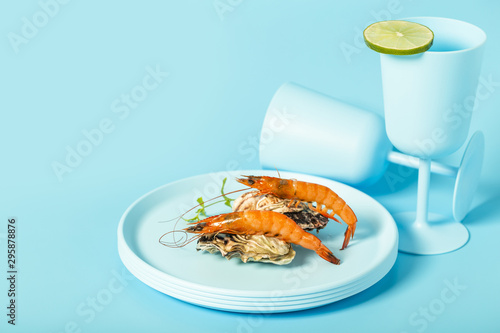 High angle arrangement with delicious shrimps