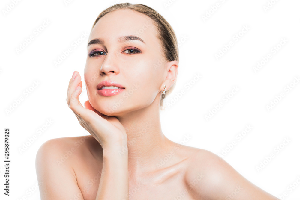 nude portrait of a beautiful young girl on a white background. cosmetology. nude portrait of a beautiful young girl on a white background. cosmetology.