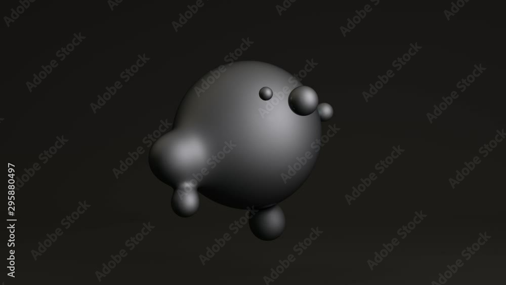 Liquid metal droplets in space rotate in a static structure. 3D animation. Liquid metal droplets in space rotate in a static structure. 3D animation.