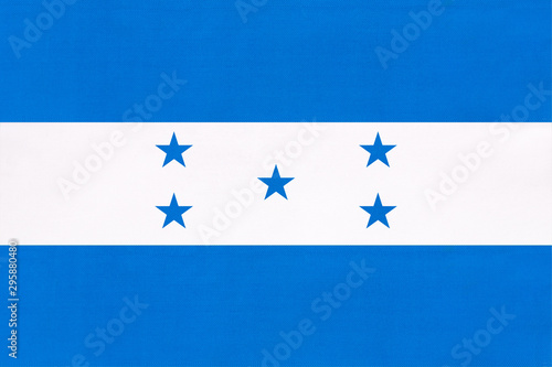 Honduras national fabric flag, textile background. Symbol of international world central America country.