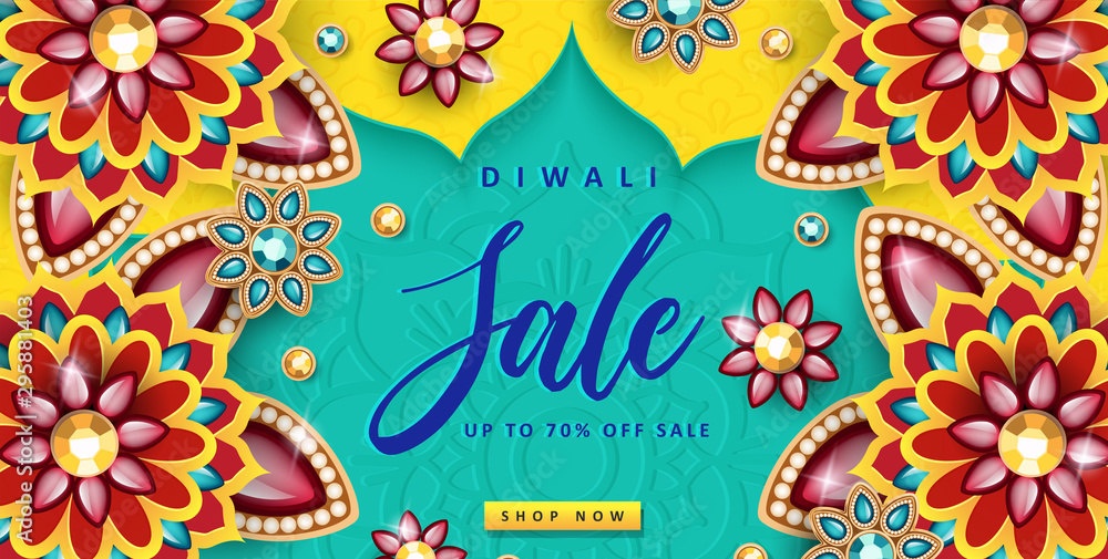Naklejka premium Diwali Festival Banner Design. Beautiful Indian Flower Design. The Festival of Lights.