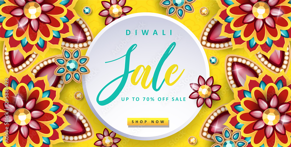 Fototapeta premium Diwali Festival Banner Design. Beautiful Indian Flower Design. The Festival of Lights.