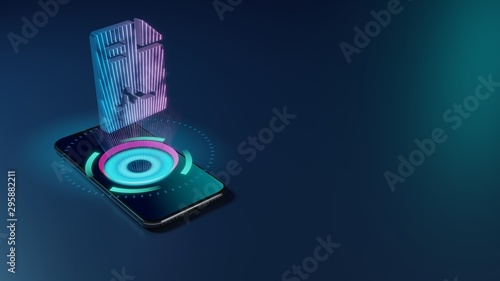 3D rendering neon holographic phone symbol of file contract icon on dark background