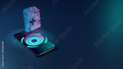 3D rendering neon holographic phone symbol of file medical icon on dark background