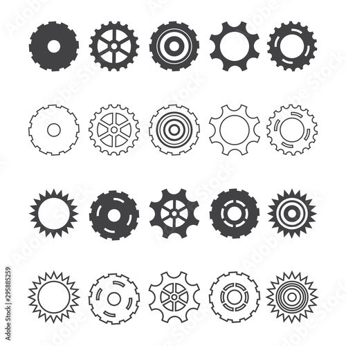 Set with gears. The contours and silhouettes of the gears. Vector illustration isolated on white background for design and web.