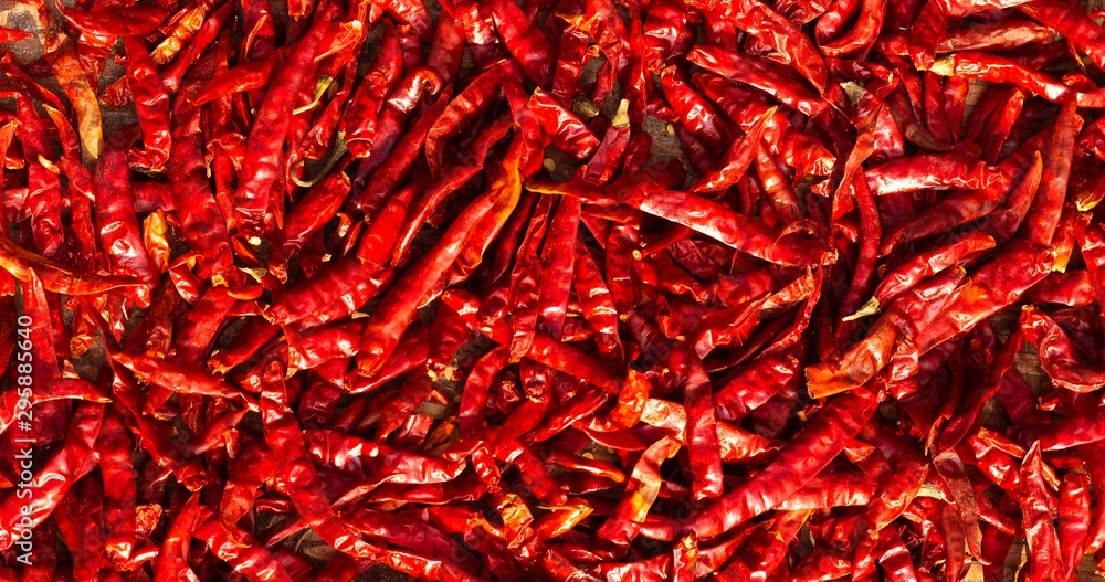 Fototapeta premium Close Up Dried Red Chillies Background.