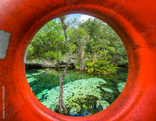 view of Cenote Azul in a life preserver, Riviera Maya, Playa Del Carmen, Mexico photo