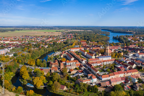 Aussicht auf die Altstadt von Templin in der Uckermark, Land Brandenburg im Herbst