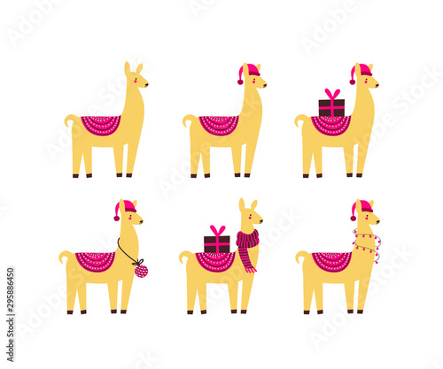 Christmas llama. Winter alpace.