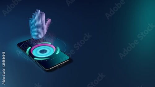 3D rendering neon holographic phone symbol of hold icon on dark background