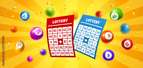 Lottery colored number balls and tickets.