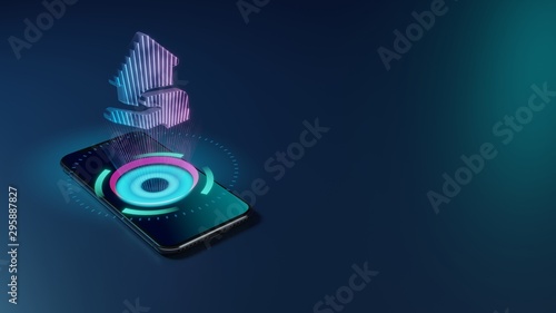 3D rendering neon holographic phone symbol of house  icon on dark background